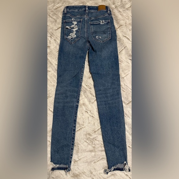 American Eagle Outfitters AEO Distressed Blue Hi-Rise Jeggings Stretch Jeans - Picture 11 of 16